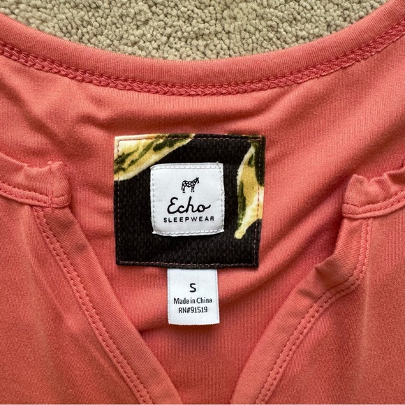 ✨ Echo Sleepwear Half Button Down Coral Short Sleeve Luxurious Soft T-Shirt - Picture 2 of 7